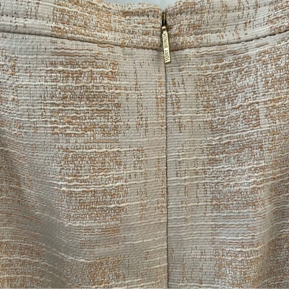 Tory Burch Ivory Textured Midi Pencil Skirt